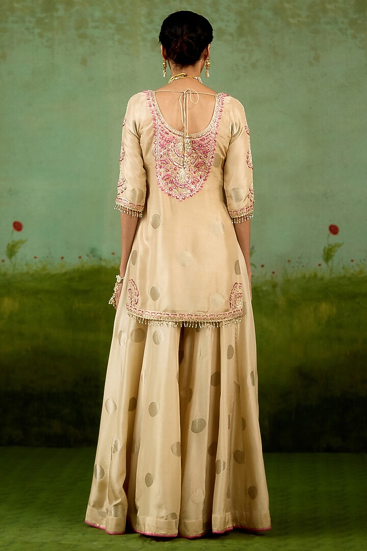 Ivory Silk Brocade Wedding Sharara Set by Shyam Narayan Prasad at Pernia's Pop Up Shop