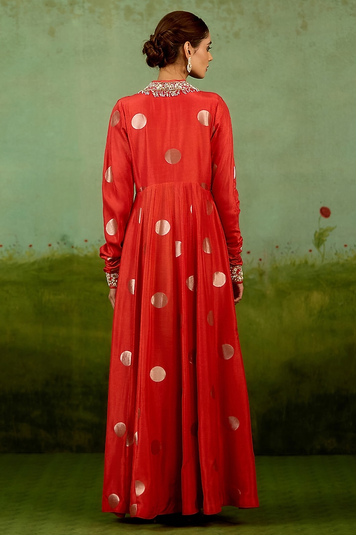 Burnt Orange Silk Brocade Hand Embroidered Party Wear Anarkali Set by Shyam Narayan Prasad at Pernia's Pop Up Shop