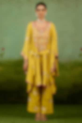 Yellow Silk Brocade Gota Embroidered Kaftan Set by Shyam Narayan Prasad at Pernia's Pop Up Shop
