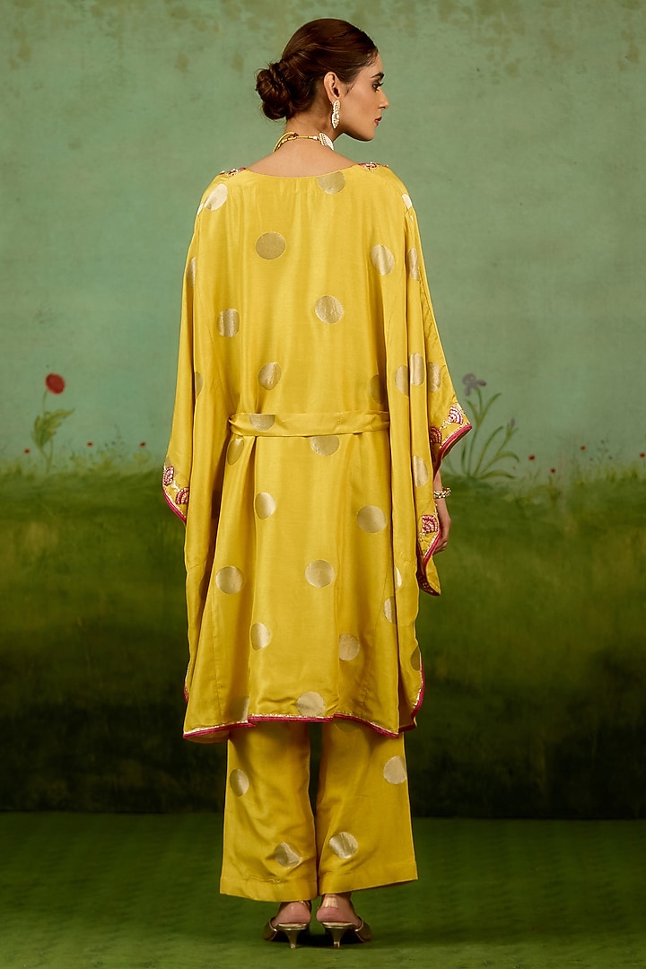 Yellow Silk Brocade Gota Embroidered Kaftan Set by Shyam Narayan Prasad at Pernia's Pop Up Shop