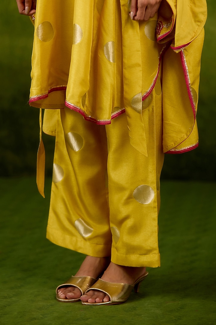 Yellow Silk Brocade Gota Embroidered Kaftan Set by Shyam Narayan Prasad at Pernia's Pop Up Shop