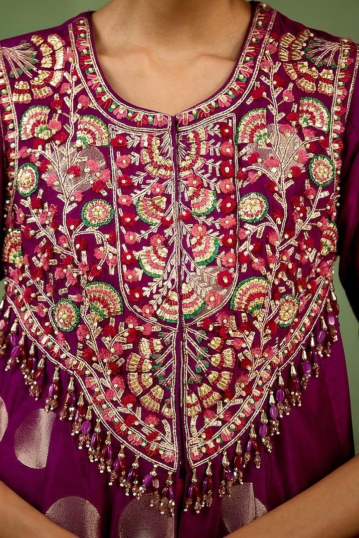 Purple Silk Brocade Gota Embroidered Kurta Set by Shyam Narayan Prasad at Pernia's Pop Up Shop