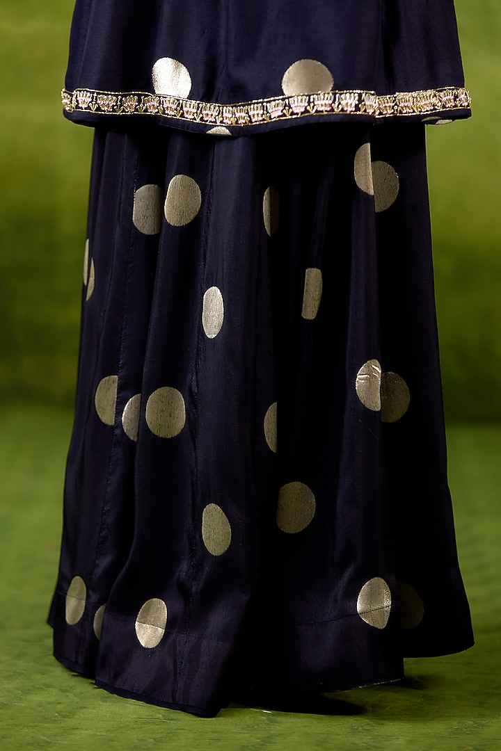 Navy Blue Silk Brocade Wedding Sharara Set by Shyam Narayan Prasad at Pernia's Pop Up Shop