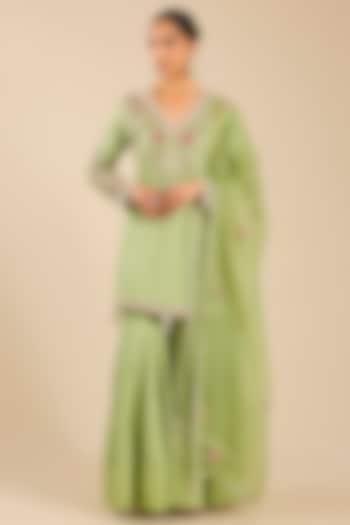 Nile Green Banarasi Silk Wedding Sharara Set by Shyam Narayan Prasad at Pernia's Pop Up Shop