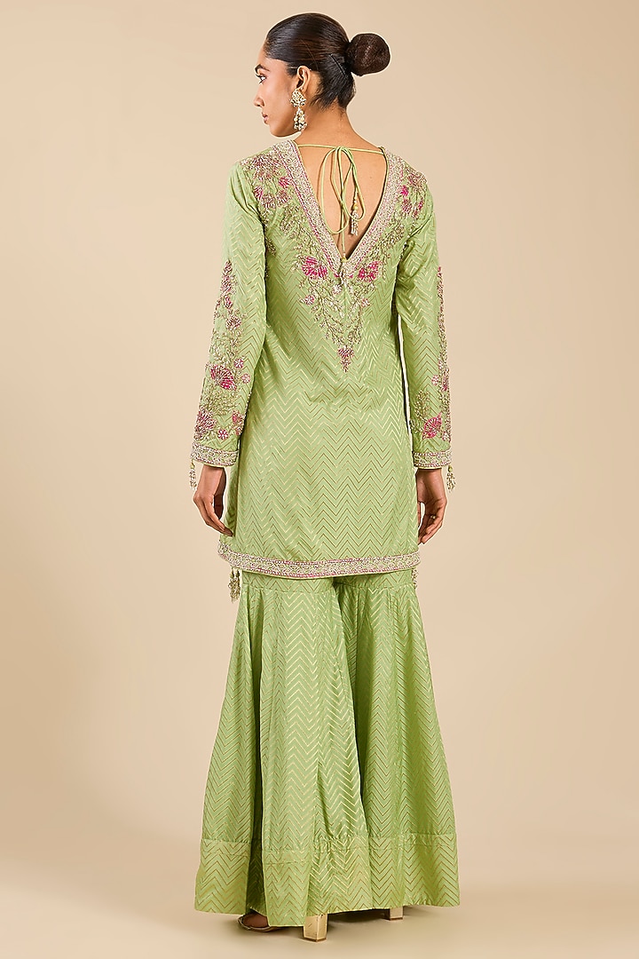 Nile Green Banarasi Silk Wedding Sharara Set by Shyam Narayan Prasad at Pernia's Pop Up Shop