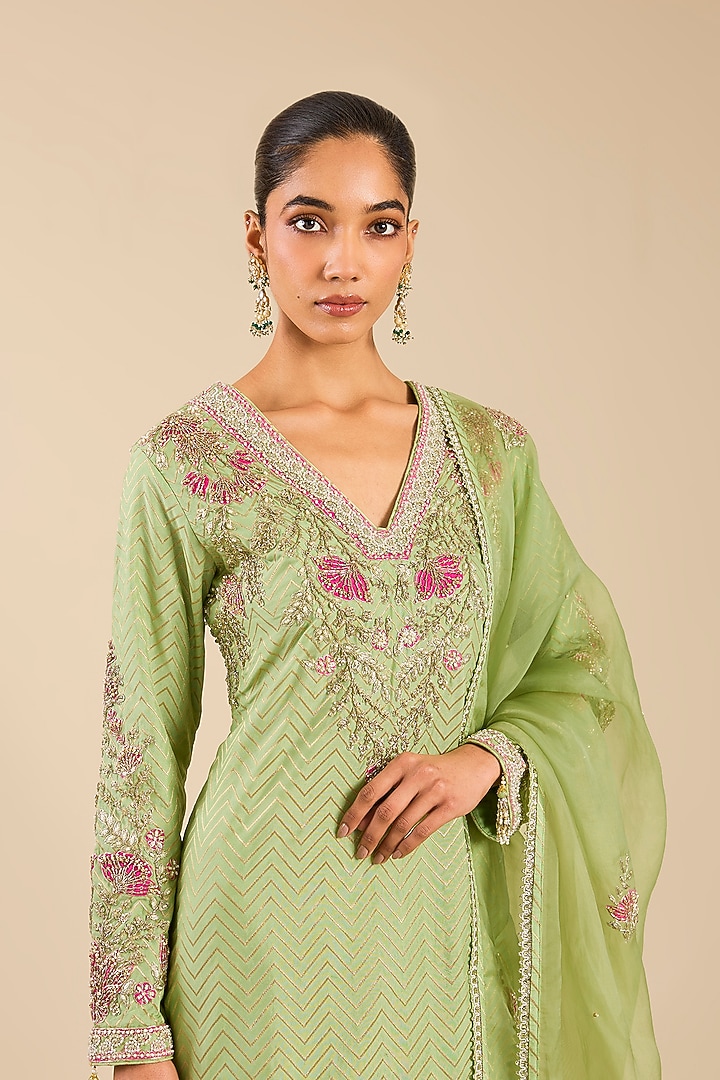 Nile Green Banarasi Silk Wedding Sharara Set by Shyam Narayan Prasad at Pernia's Pop Up Shop