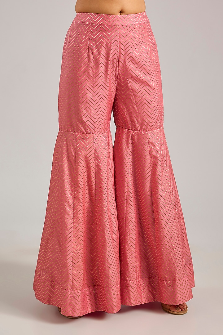 Salmon Pink Banarasi Silk Wedding Sharara Set by Shyam Narayan Prasad at Pernia's Pop Up Shop