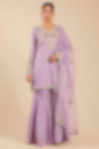 Lavender Mist Banarasi Silk Wedding Sharara Set by Shyam Narayan Prasad at Pernia's Pop Up Shop