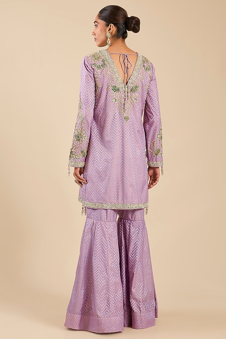 Lavender Mist Banarasi Silk Wedding Sharara Set by Shyam Narayan Prasad at Pernia's Pop Up Shop