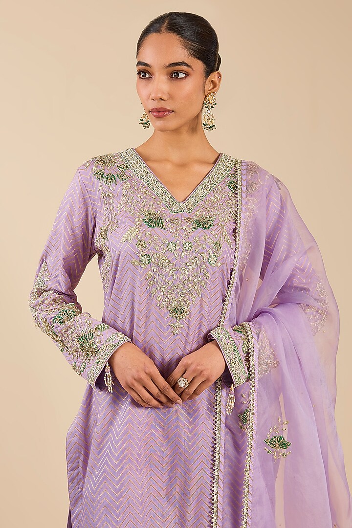 Lavender Mist Banarasi Silk Wedding Sharara Set by Shyam Narayan Prasad at Pernia's Pop Up Shop