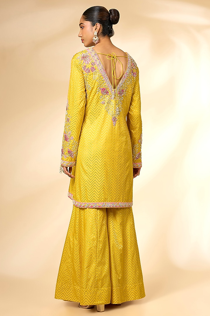 Maize Yellow Banarasi Silk Wedding Sharara Set by Shyam Narayan Prasad at Pernia's Pop Up Shop