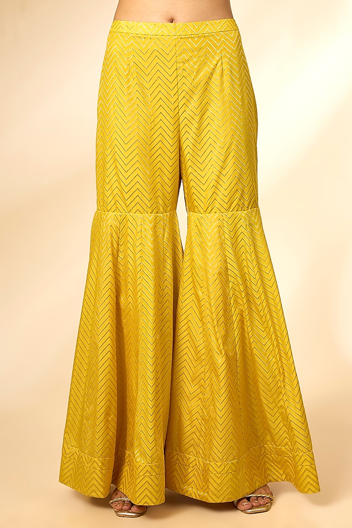 Maize Yellow Banarasi Silk Wedding Sharara Set by Shyam Narayan Prasad at Pernia's Pop Up Shop
