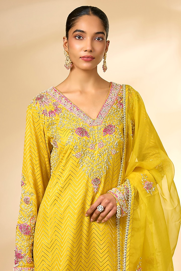Maize Yellow Banarasi Silk Wedding Sharara Set by Shyam Narayan Prasad at Pernia's Pop Up Shop