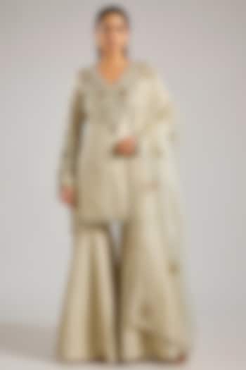 Ivory Banarasi Silk Wedding Sharara Set by Shyam Narayan Prasad at Pernia's Pop Up Shop