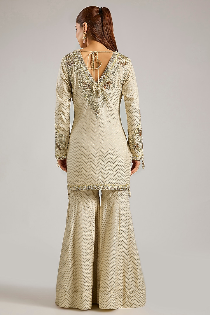 Ivory Banarasi Silk Wedding Sharara Set by Shyam Narayan Prasad at Pernia's Pop Up Shop