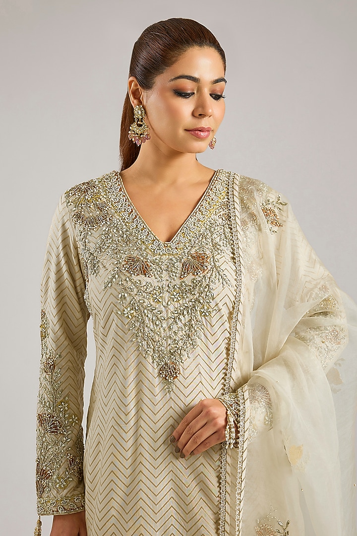 Ivory Banarasi Silk Wedding Sharara Set by Shyam Narayan Prasad at Pernia's Pop Up Shop