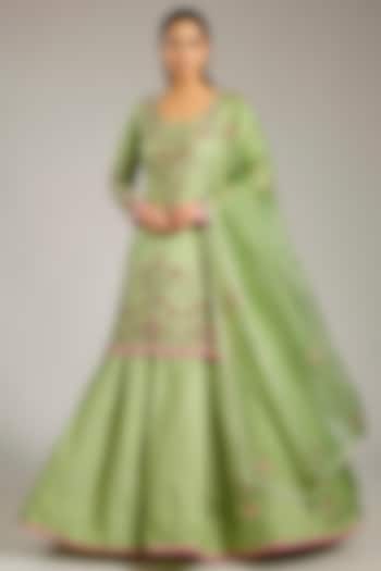 Nile Green Banarasi Silk Skirt Set by Shyam Narayan Prasad at Pernia's Pop Up Shop