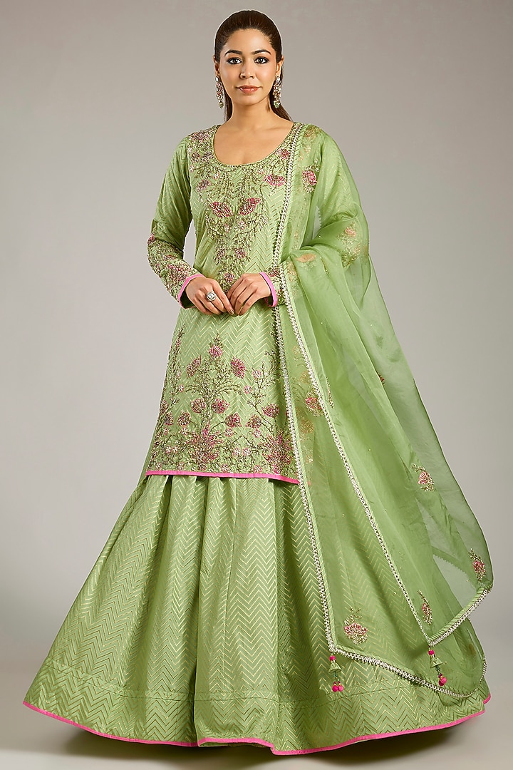 Nile Green Banarasi Silk Skirt Set by Shyam Narayan Prasad at Pernia's Pop Up Shop
