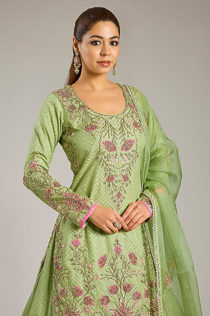 Nile Green Banarasi Silk Skirt Set by Shyam Narayan Prasad at Pernia's Pop Up Shop