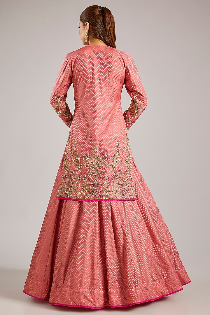 Salmon Pink Banarasi Silk Skirt Set by Shyam Narayan Prasad at Pernia's Pop Up Shop