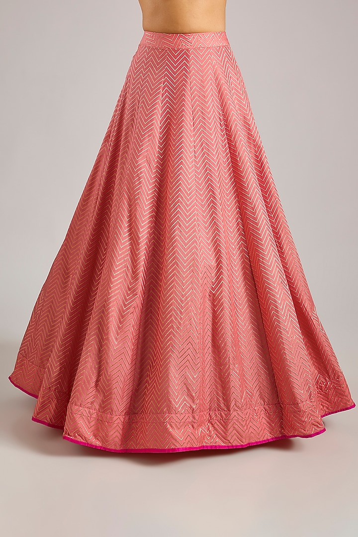 Salmon Pink Banarasi Silk Skirt Set by Shyam Narayan Prasad at Pernia's Pop Up Shop