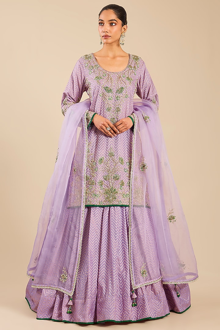 Lavender Mist Banarasi Silk Skirt Set by Shyam Narayan Prasad at Pernia's Pop Up Shop