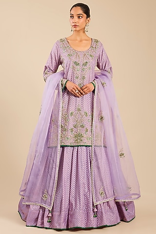 Lavender Mist Banarasi Silk Skirt Set by Shyam Narayan Prasad