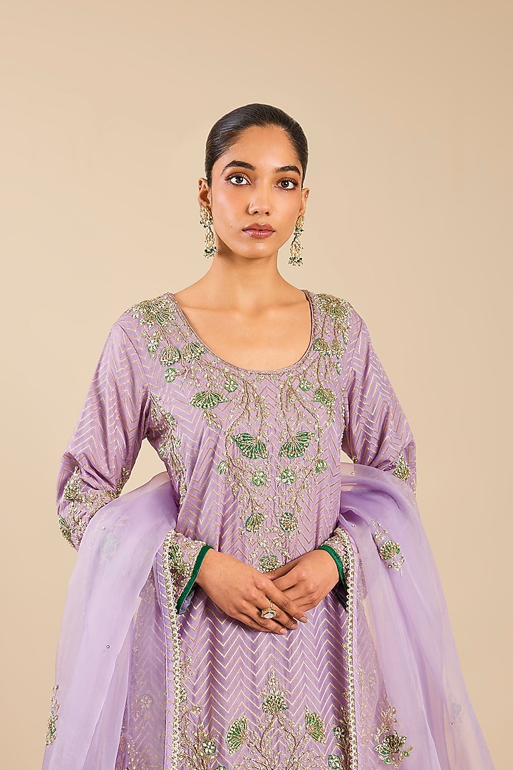 Lavender Mist Banarasi Silk Skirt Set by Shyam Narayan Prasad at Pernia's Pop Up Shop