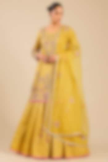 Maize Yellow Banarasi Silk Skirt Set by Shyam Narayan Prasad at Pernia's Pop Up Shop