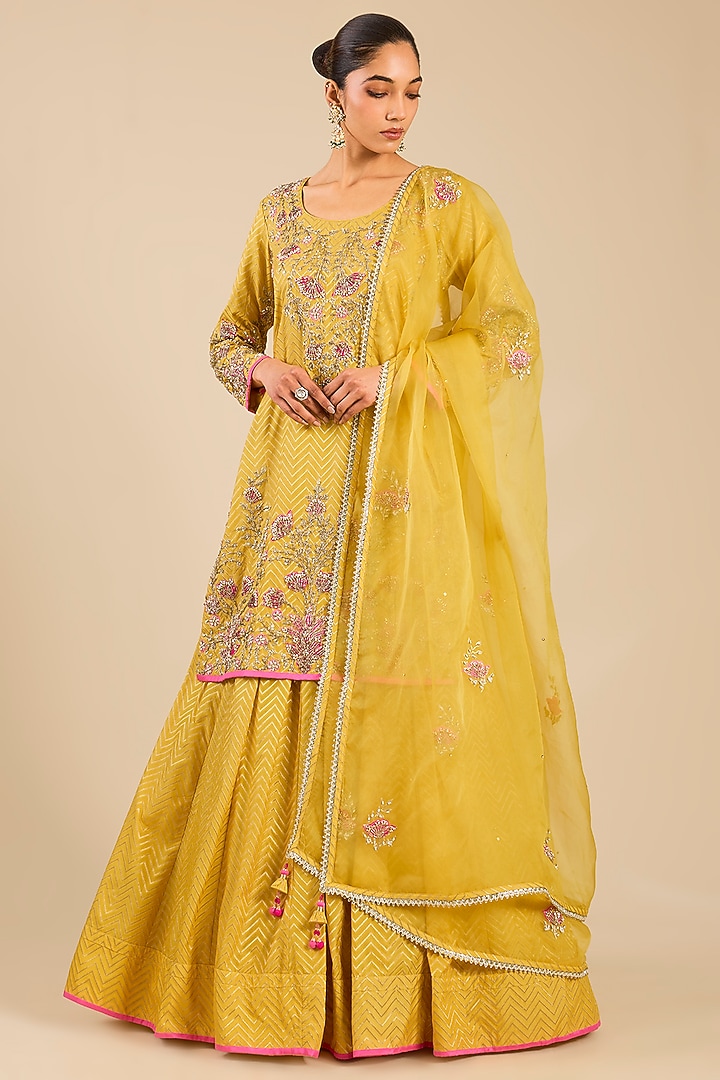 Maize Yellow Banarasi Silk Skirt Set by Shyam Narayan Prasad at Pernia's Pop Up Shop