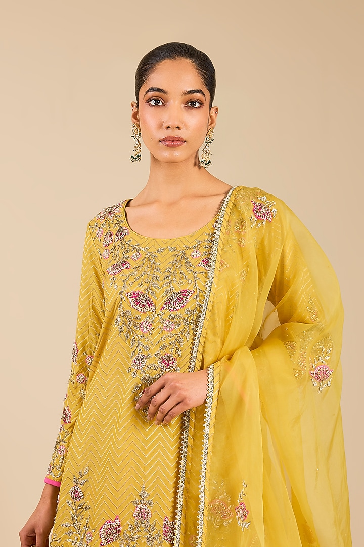 Maize Yellow Banarasi Silk Skirt Set by Shyam Narayan Prasad at Pernia's Pop Up Shop
