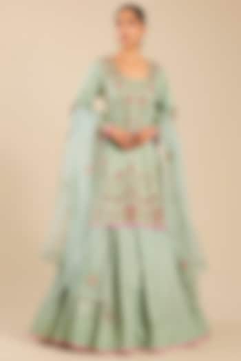 Sea Green Banarasi Silk Skirt Set by Shyam Narayan Prasad at Pernia's Pop Up Shop