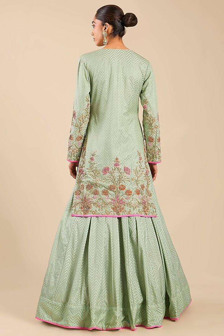Sea Green Banarasi Silk Skirt Set by Shyam Narayan Prasad at Pernia's Pop Up Shop
