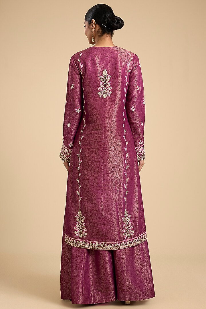 Purple-Wine Banarasi Silk Wedding Sharara Set by Shyam Narayan Prasad at Pernia's Pop Up Shop