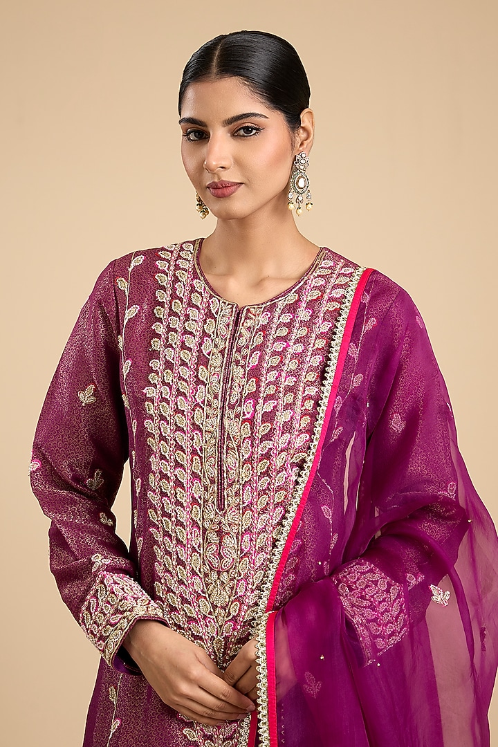 Purple-Wine Banarasi Silk Wedding Sharara Set by Shyam Narayan Prasad at Pernia's Pop Up Shop