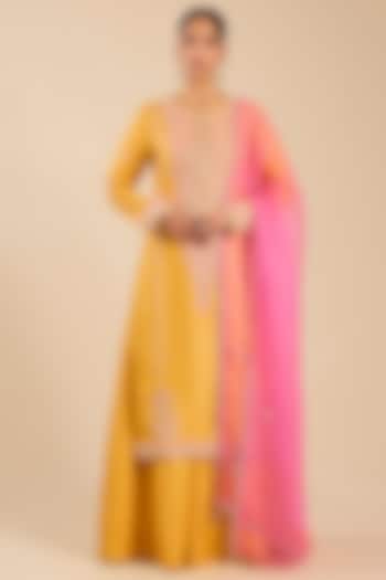 Yellow Banarasi Silk Wedding Sharara Set by Shyam Narayan Prasad at Pernia's Pop Up Shop