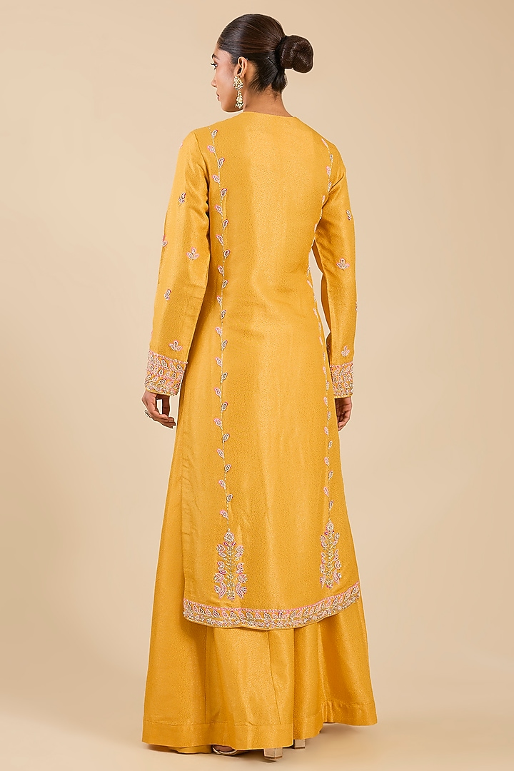 Yellow Banarasi Silk Wedding Sharara Set by Shyam Narayan Prasad at Pernia's Pop Up Shop