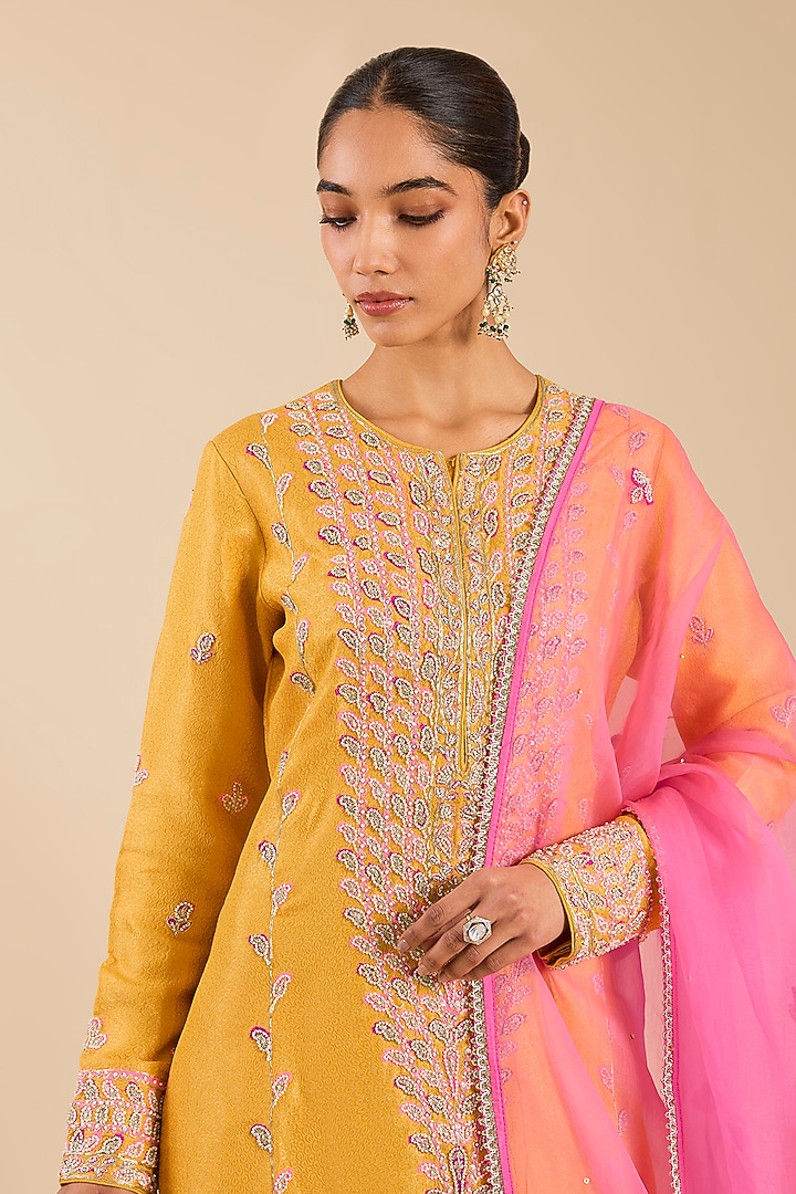 Yellow Banarasi Silk Wedding Sharara Set by Shyam Narayan Prasad at Pernia's Pop Up Shop