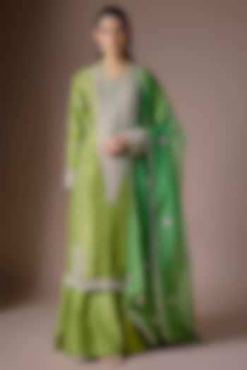 Green Banarasi Silk Wedding Sharara Set by Shyam Narayan Prasad at Pernia's Pop Up Shop