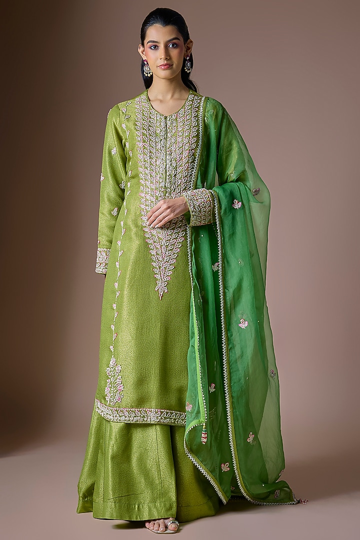 Green Banarasi Silk Wedding Sharara Set by Shyam Narayan Prasad at Pernia's Pop Up Shop