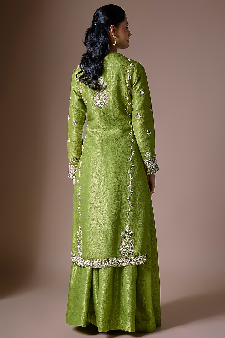 Green Banarasi Silk Wedding Sharara Set by Shyam Narayan Prasad at Pernia's Pop Up Shop