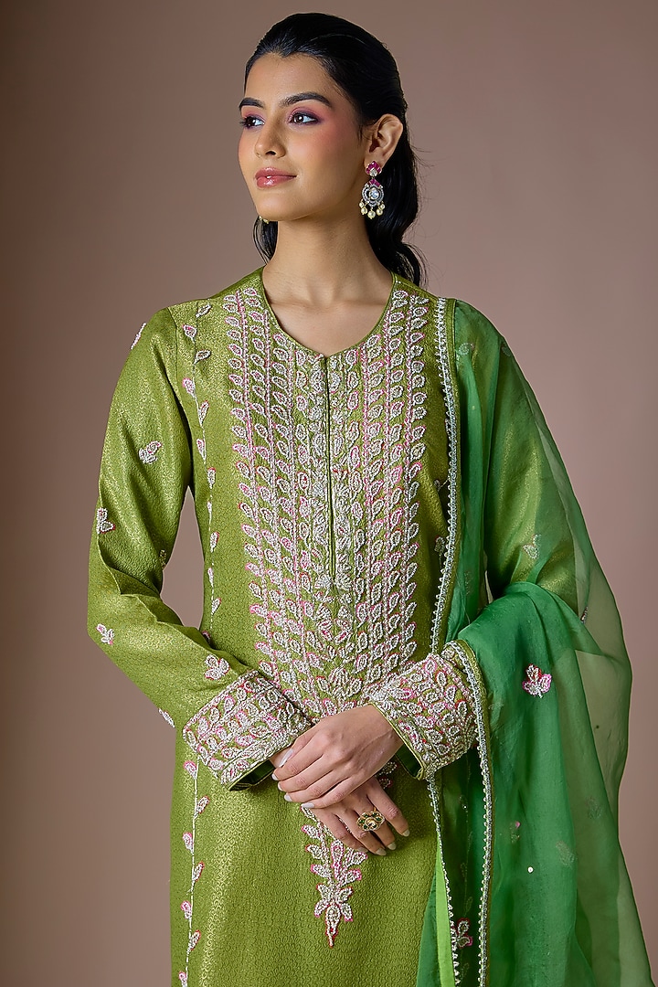 Green Banarasi Silk Wedding Sharara Set by Shyam Narayan Prasad at Pernia's Pop Up Shop