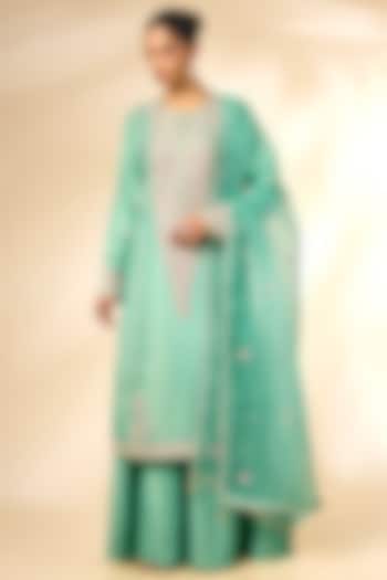 Opal Green Banarasi Silk Wedding Sharara Set by Shyam Narayan Prasad at Pernia's Pop Up Shop