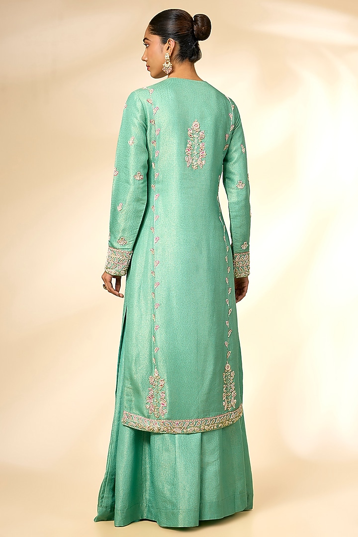 Opal Green Banarasi Silk Wedding Sharara Set by Shyam Narayan Prasad at Pernia's Pop Up Shop