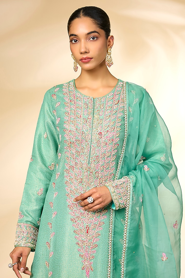 Opal Green Banarasi Silk Wedding Sharara Set by Shyam Narayan Prasad at Pernia's Pop Up Shop