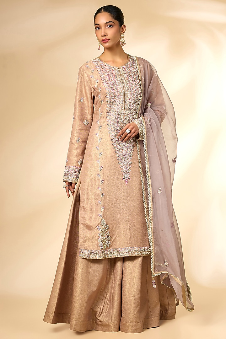 Neutral Banarasi Silk Wedding Sharara Set by Shyam Narayan Prasad at Pernia's Pop Up Shop