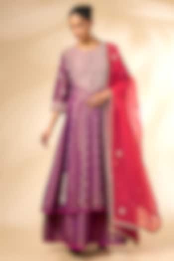 Purple Wine Banarasi Brocade Wedding Anarkali Set by Shyam Narayan Prasad at Pernia's Pop Up Shop