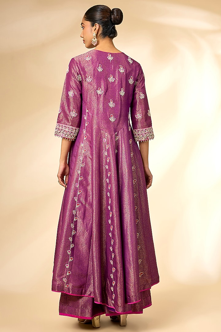 Purple Wine Banarasi Brocade Wedding Anarkali Set by Shyam Narayan Prasad at Pernia's Pop Up Shop
