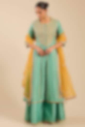 Opal Green Banarasi Silk Wedding Sharara Set by Shyam Narayan Prasad at Pernia's Pop Up Shop