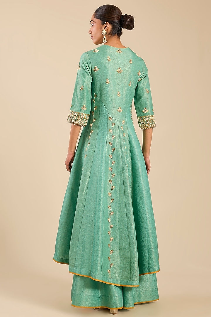 Opal Green Banarasi Silk Wedding Sharara Set by Shyam Narayan Prasad at Pernia's Pop Up Shop